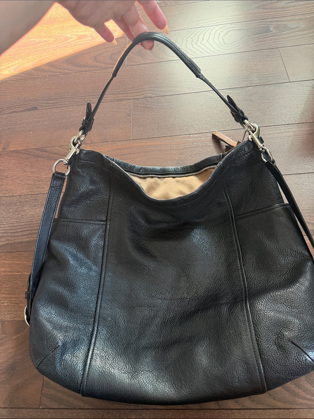 Vintage Coach Full Grain Black Leather Crossbody Hobo Bag - Picture 3 of 5